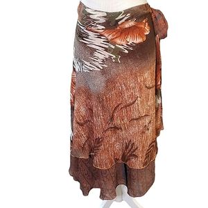 IRIS IMPRESSIONS | Womens red-brown double-sided sarong wrap skirt. Size M.